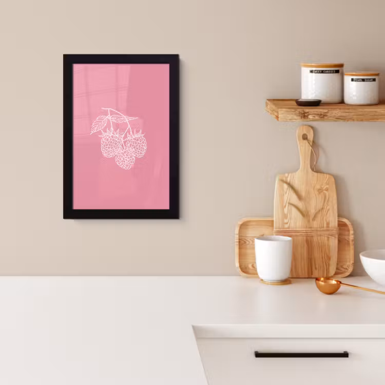 KitchenYeah - Cucina - Cornice per foto - Lamponi - Gambo - Disegnato - Rosa — 2