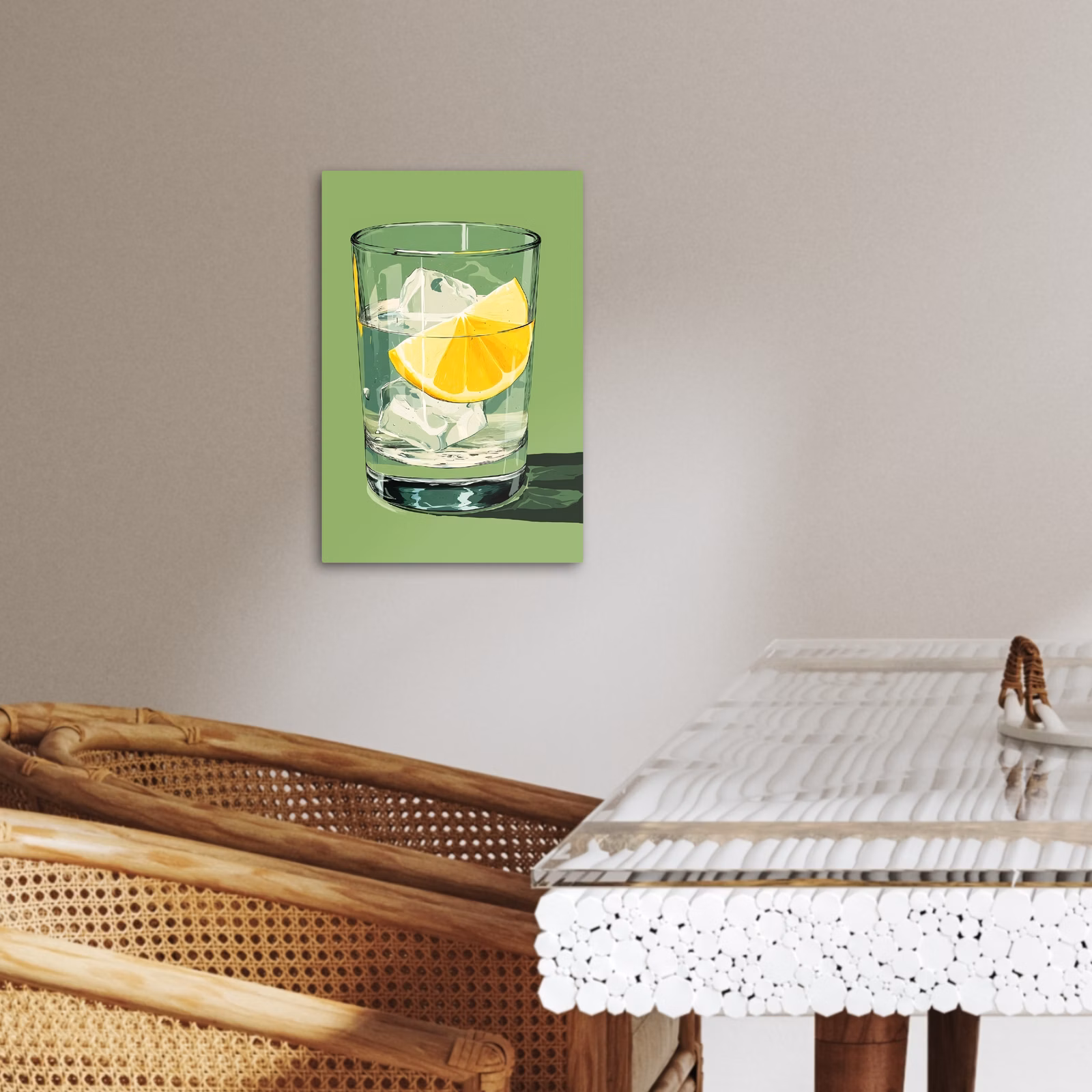Dipinti su tela - Bicchiere - Limone - Cubetti di ghiaccio - Verde — 1