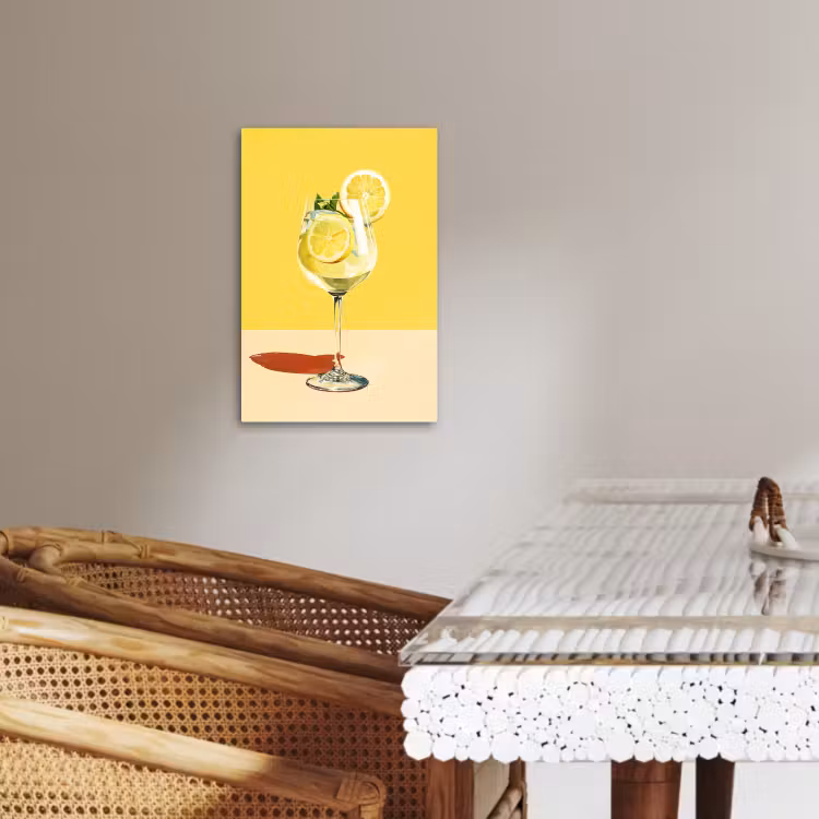 Dipinti su tela - Bicchiere da vino - Limone - Giallo - Minimalista — 1