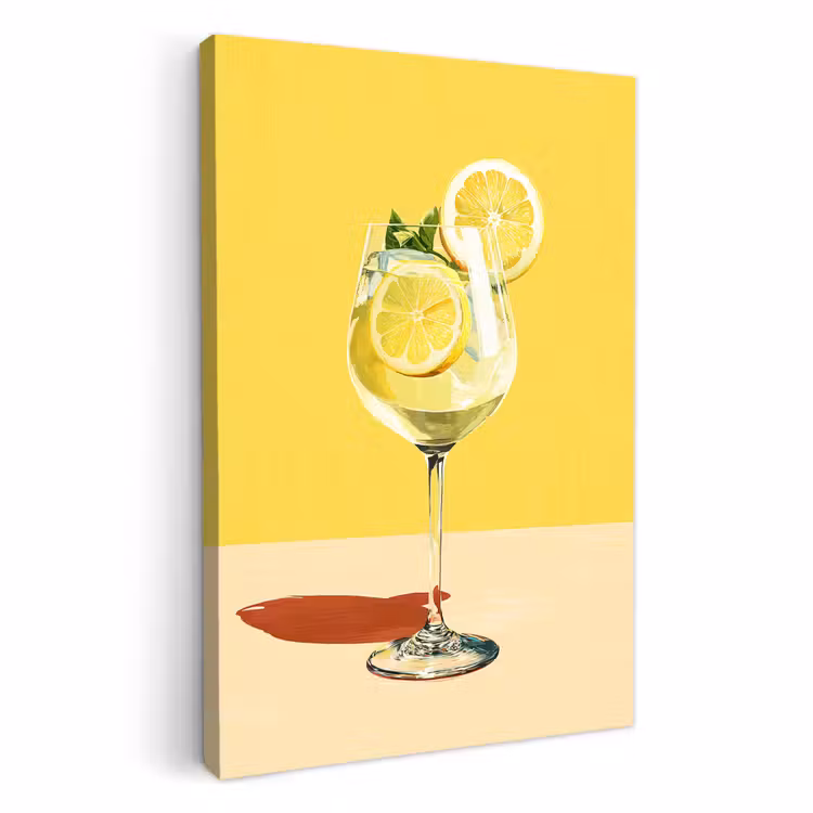 Dipinti su tela - Bicchiere da vino - Limone - Giallo - Minimalista — 2