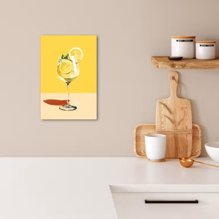 Dipinti su tela - Bicchiere da vino - Limone - Giallo - Minimalista — 4