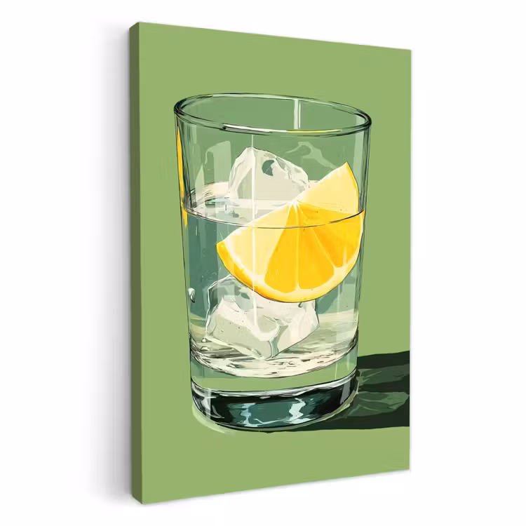Dipinti su tela - Bicchiere - Limone - Cubetti di ghiaccio - Verde — 2