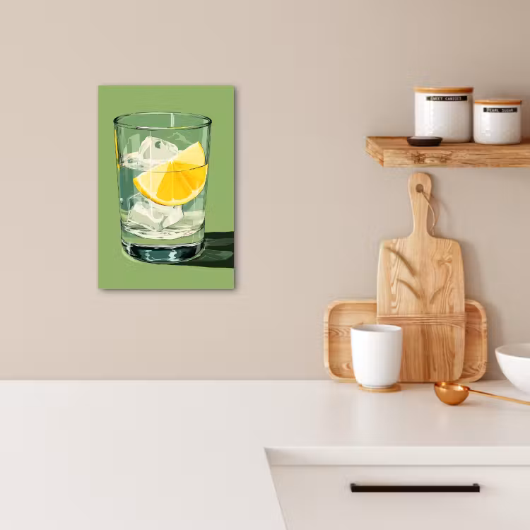 Dipinti su tela - Bicchiere - Limone - Cubetti di ghiaccio - Verde — 3