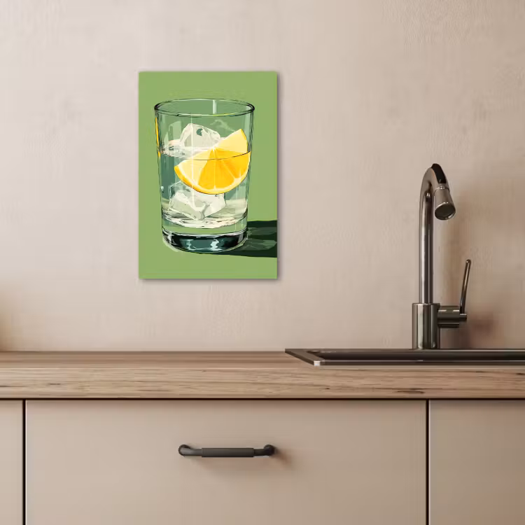 Dipinti su tela - Bicchiere - Limone - Cubetti di ghiaccio - Verde — 4