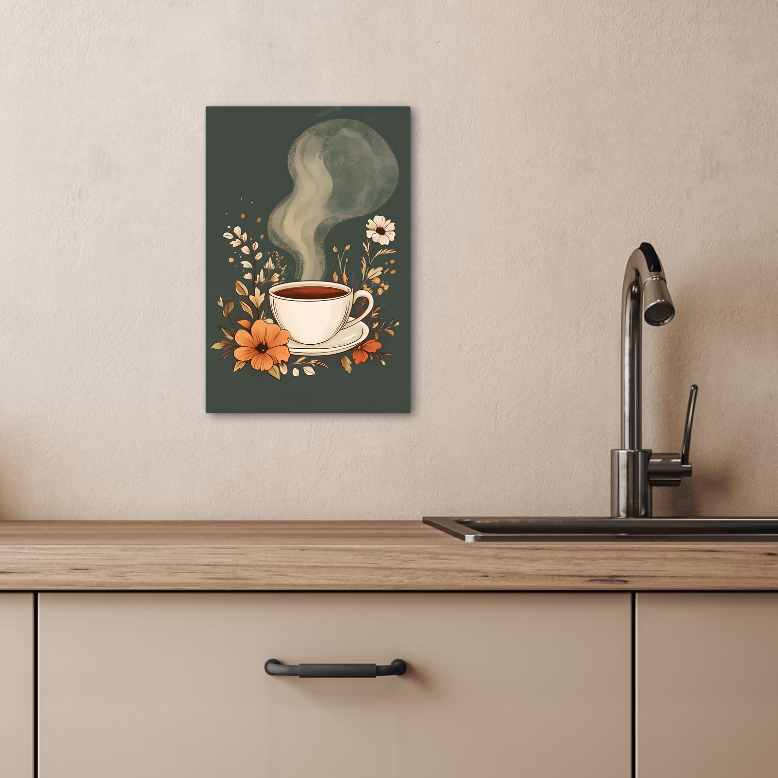 KitchenYeah - Cucina - Tela - Tazza - Fiori - Verde - Caffè — 1