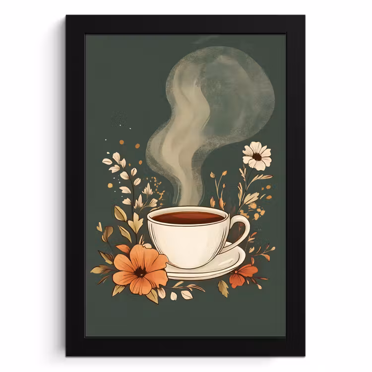 Cornice per foto - Tazza - Fiori - Verde - Caffè — 1