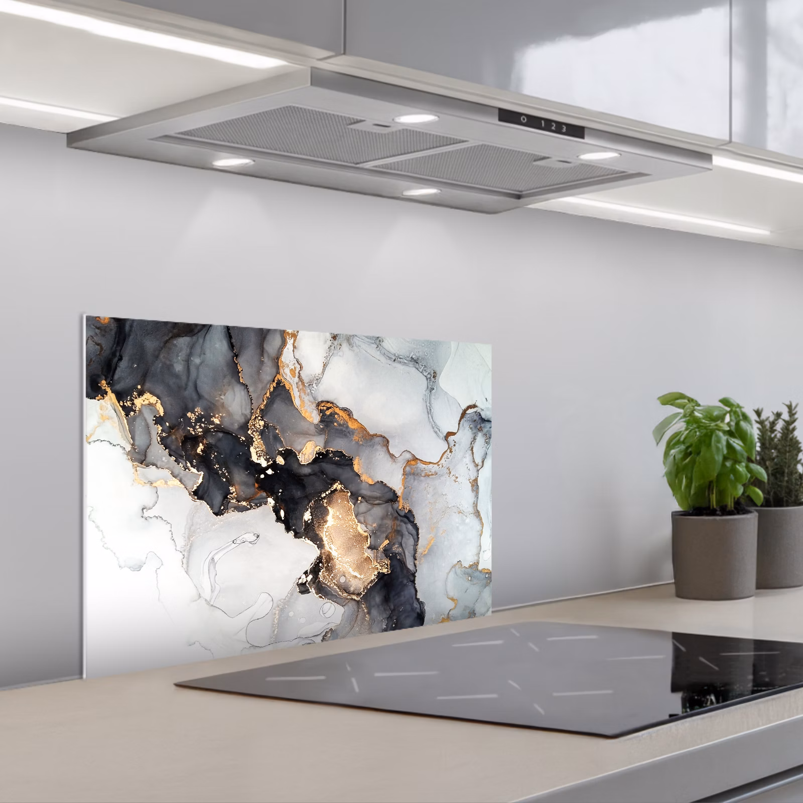 Paraschizzi cucina - Marmo - Nero - Bianco - Oro - Lusso - Astratto — 1