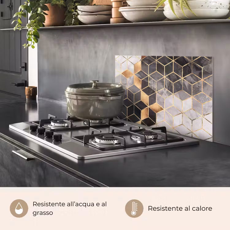 Paraschizzi cucina - Astratto - Cubo - Oro - Motivi - Nero - Bianco — 2