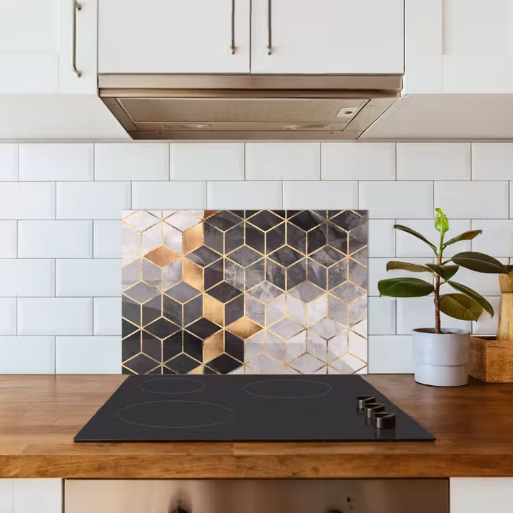 Paraschizzi cucina - Astratto - Cubo - Oro - Motivi - Nero - Bianco — 3