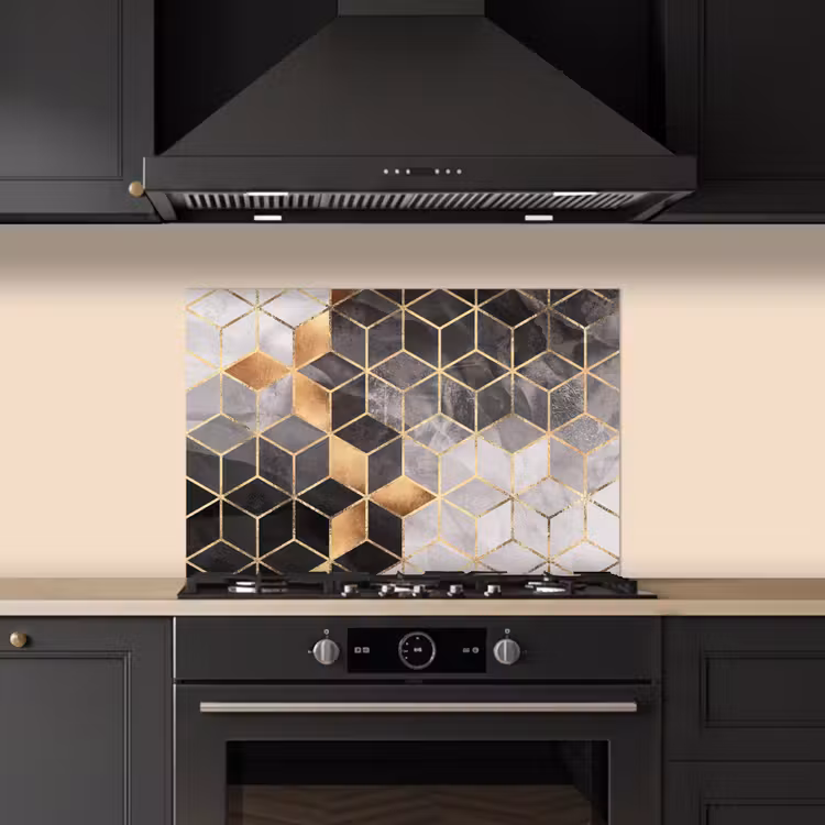 Paraschizzi cucina - Astratto - Cubo - Oro - Motivi - Nero - Bianco — 5