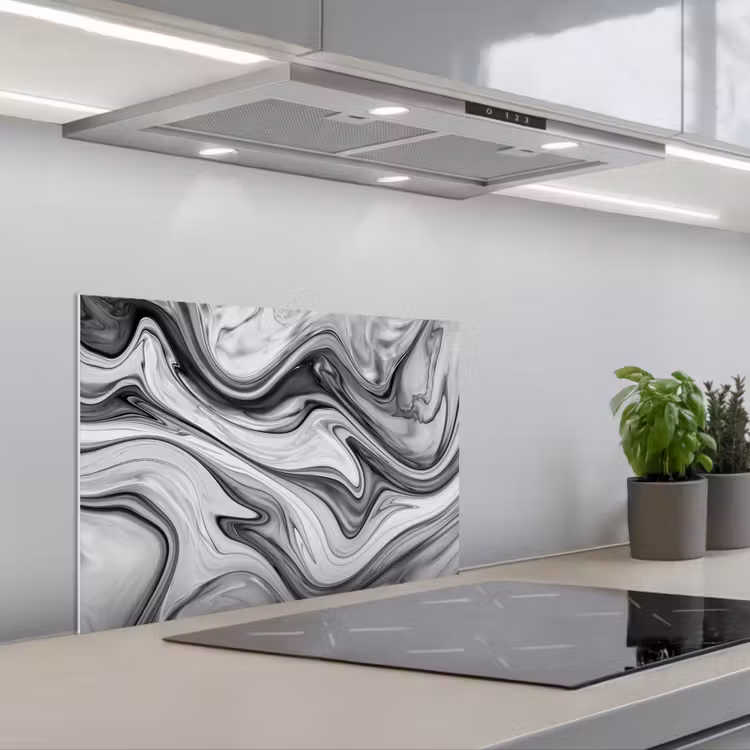 Paraschizzi cucina - Marmo - Motivi - Grigio - Aspetto marmo - Nero — 1