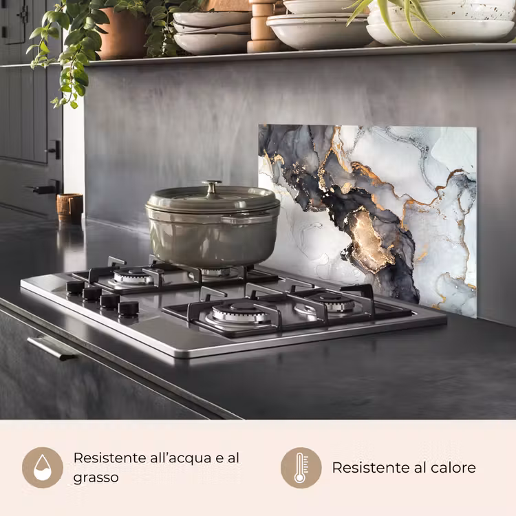 Paraschizzi cucina - Marmo - Nero - Bianco - Oro - Lusso - Astratto — 2