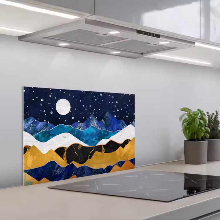 Paraschizzi cucina - Notte - Oro - Marmo - Astratto - Paesaggio - Montagna — 1
