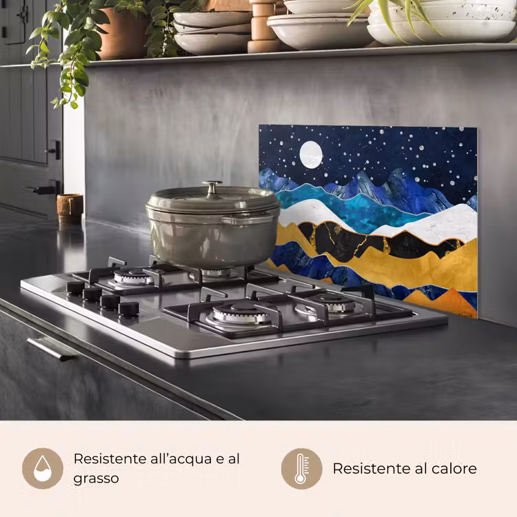 Paraschizzi cucina - Notte - Oro - Marmo - Astratto - Paesaggio - Montagna — 2