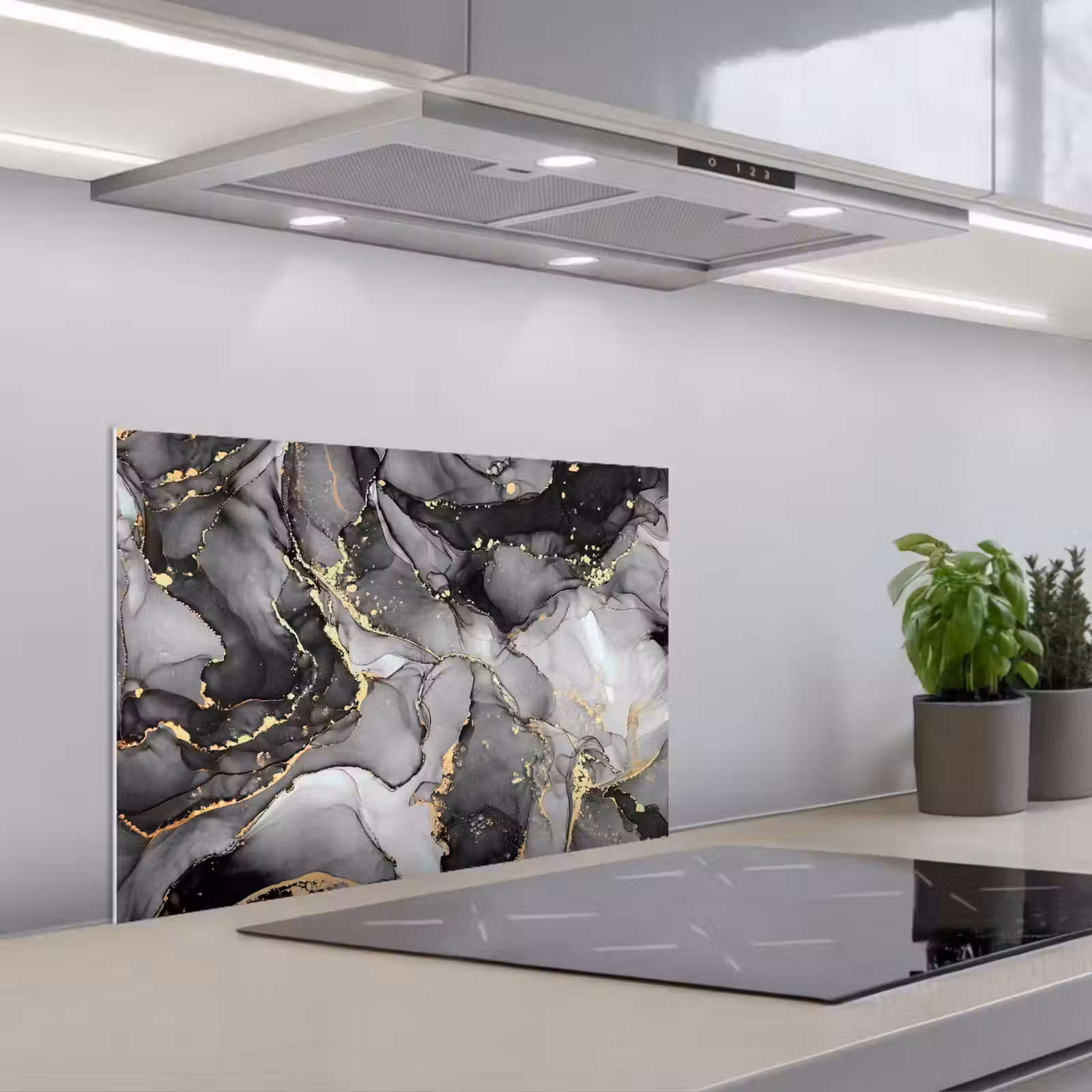 Paraschizzi cucina - Marmo - Nero - Oro - Grigio — 1