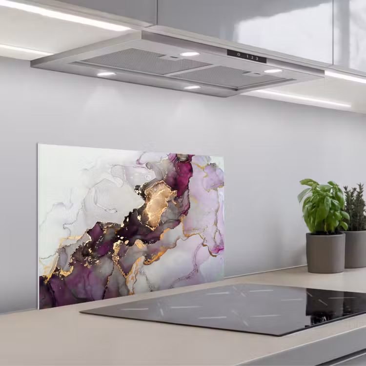Paraschizzi cucina - Marmo - Astratto - Oro - Viola — 1