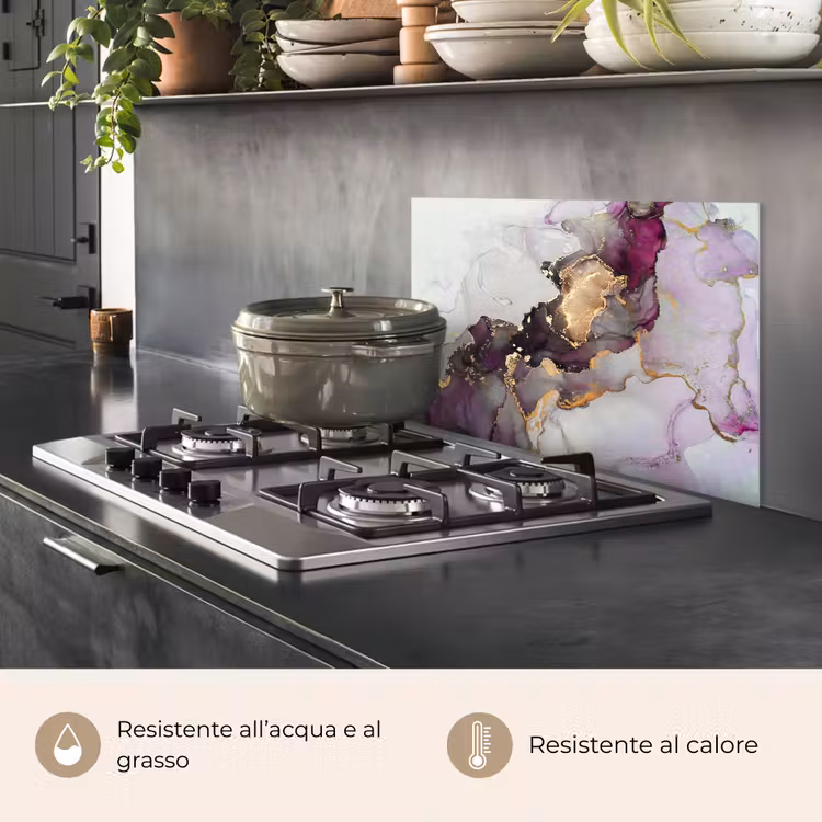 Paraschizzi cucina - Marmo - Astratto - Oro - Viola — 2