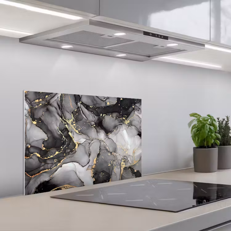 Paraschizzi cucina - Marmo - Nero - Oro - Grigio — 1