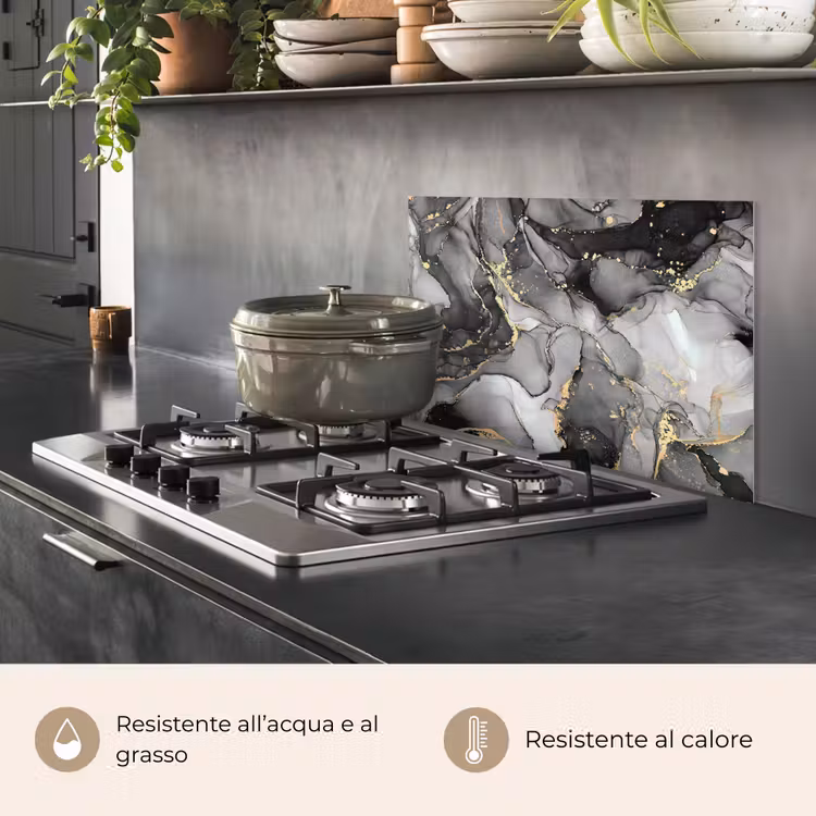 Paraschizzi cucina - Marmo - Nero - Oro - Grigio — 2