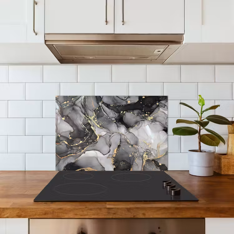 Paraschizzi cucina - Marmo - Nero - Oro - Grigio — 3