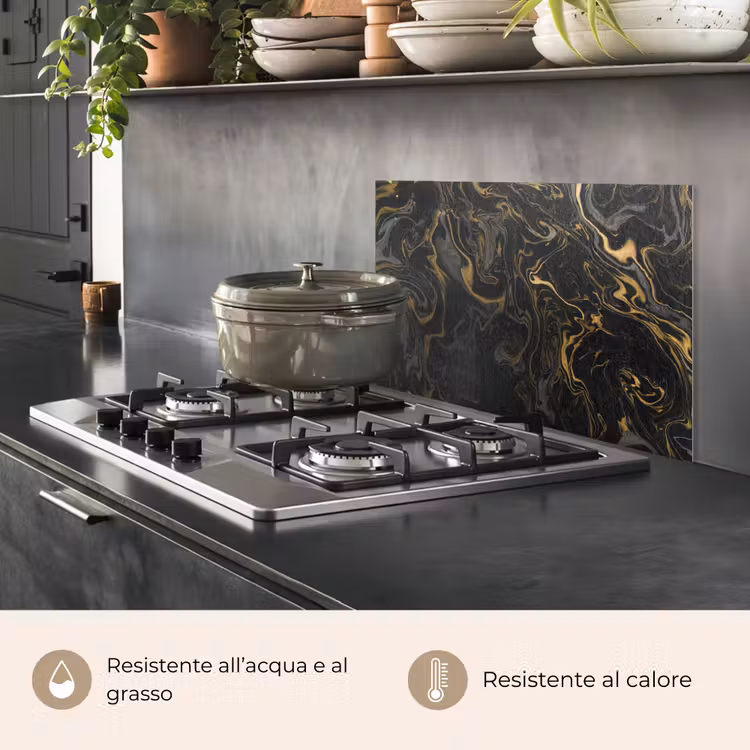 Paraschizzi cucina - Marmo - Texture - Grigio - Oro - Look marmoreo - Lusso — 2