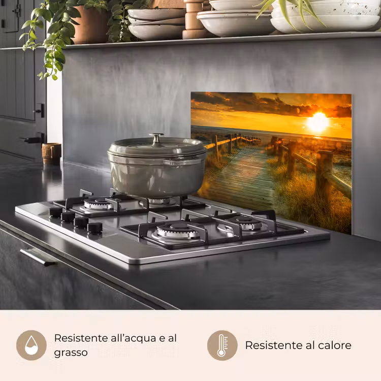 Paraschizzi cucina - Sole - Spiaggia - Duna - Orizzonte - Erba - Sentiero - Arancione — 2