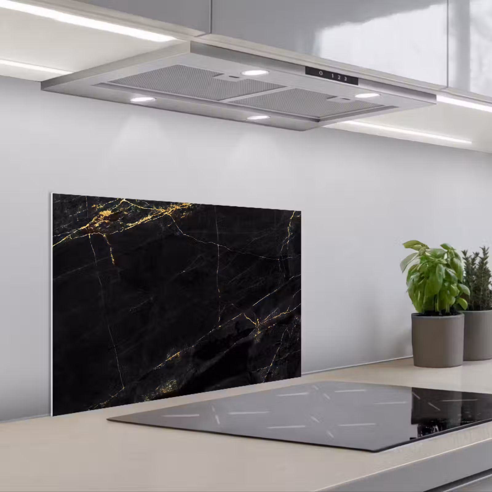 Paraschizzi cucina - Aspetto del marmo - Lusso - Nero - Oro — 1