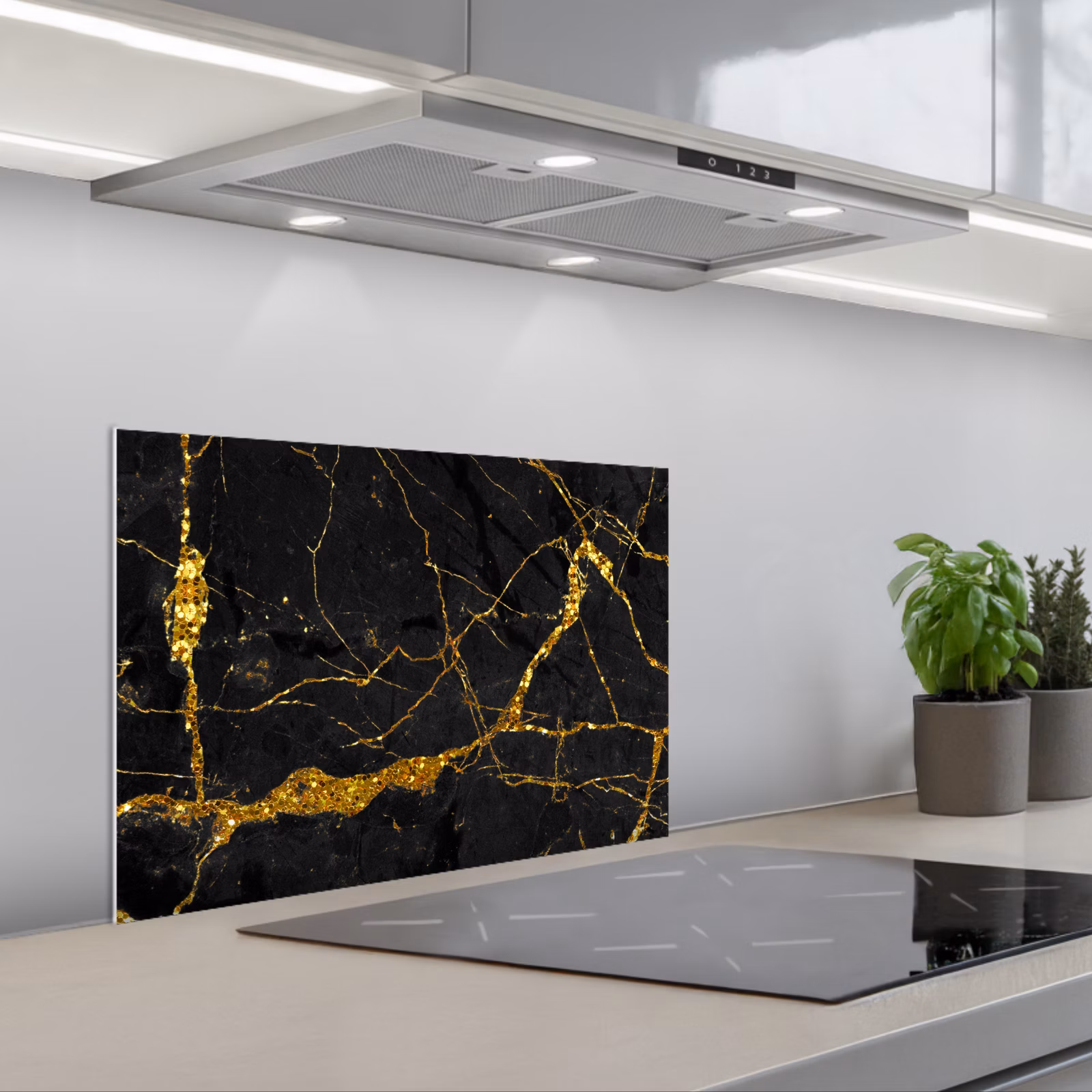 Paraschizzi cucina - Marmo - Oro - Nero - Look marmoreo - Luxe - Glitter — 1