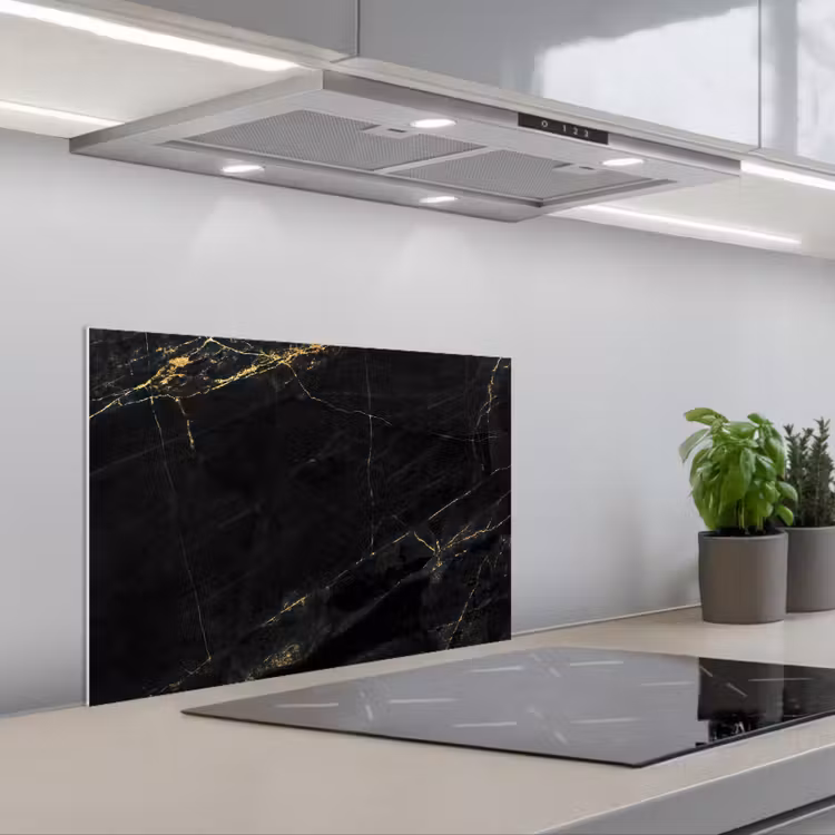 Paraschizzi cucina - Aspetto del marmo - Lusso - Nero - Oro — 1