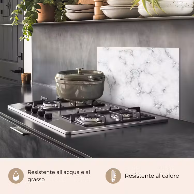 Paraschizzi cucina - Marmo - Bianco - Argento - Glitter - Look marmoreo - Chic — 2