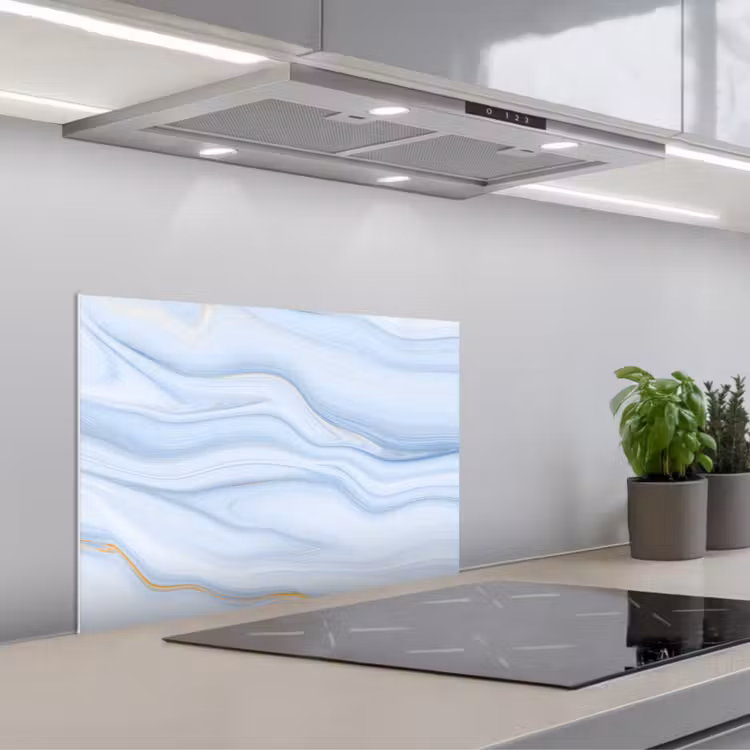 Paraschizzi cucina - Marmo - Onda - Blu - Motivi - Look marmoreo - Pastello — 1