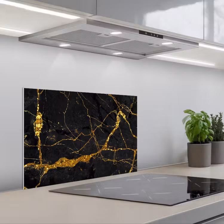 Paraschizzi cucina - Marmo - Oro - Nero - Look marmoreo - Luxe - Glitter — 1