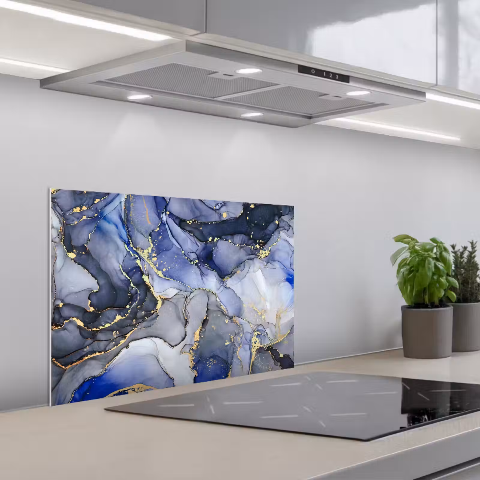Paraschizzi cucina - Marmo - Oro - Astratto - Blu — 1