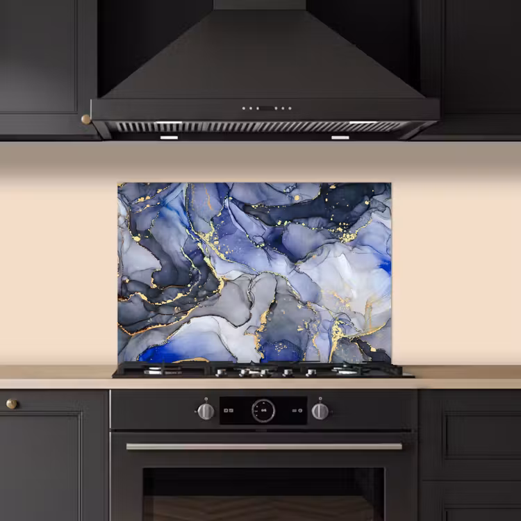 Paraschizzi cucina - Marmo - Oro - Astratto - Blu — 5
