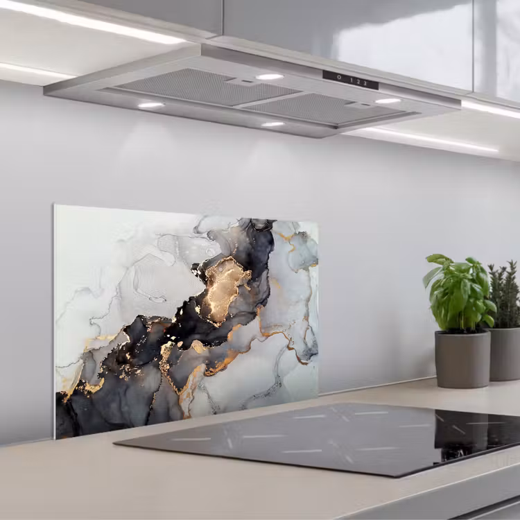 Paraschizzi cucina - Nero - Marmo - Lusso - Oro — 1