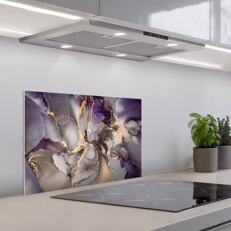 Paraschizzi cucina - Oro - Viola - Marmo — 1