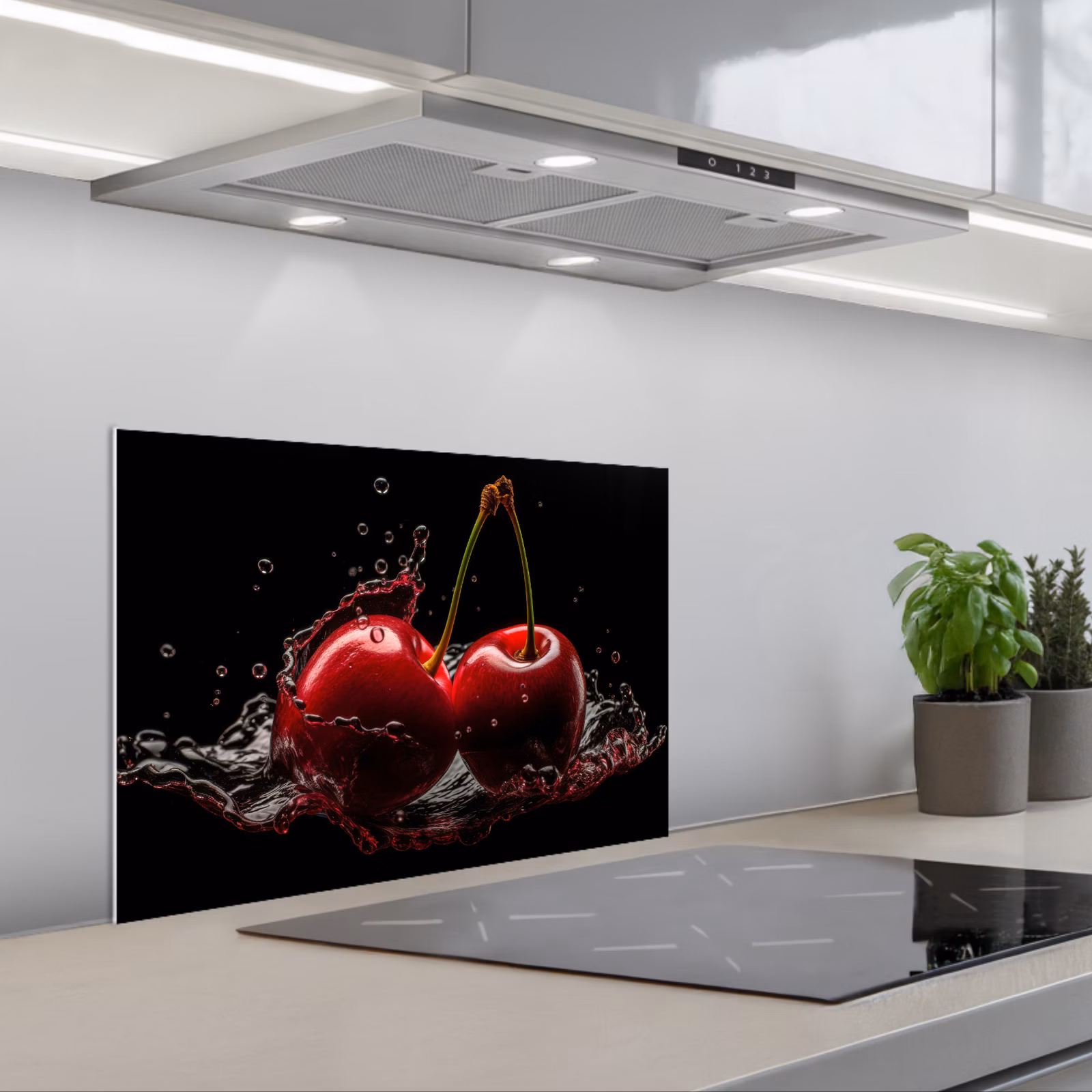 Paraschizzi cucina - Ciliegia - Rosso - Frutta - Acqua - Nero — 1