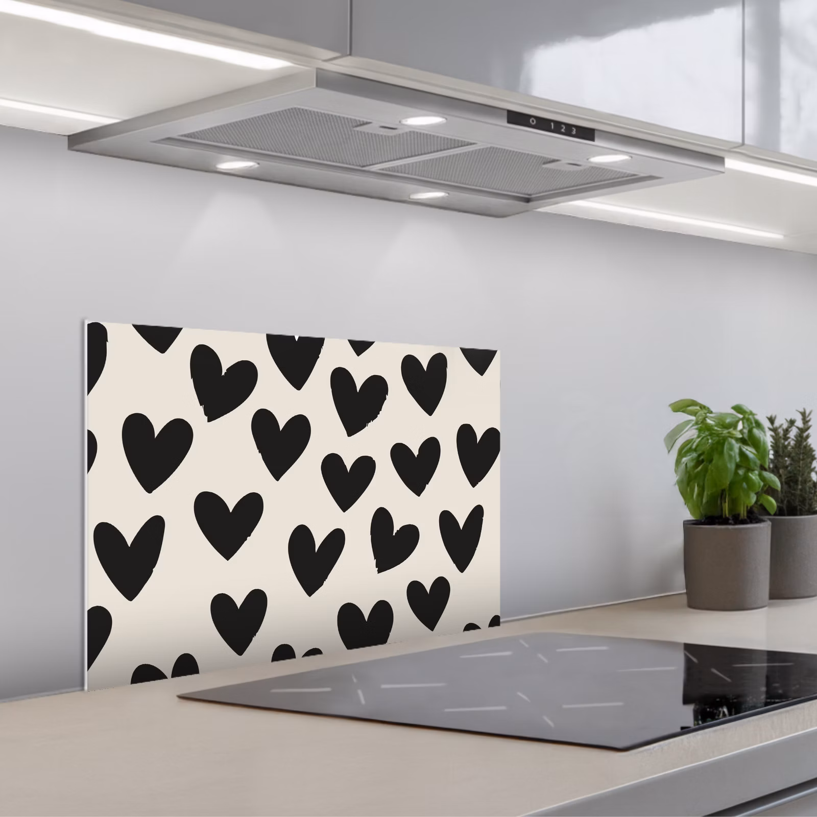 Paraschizzi cucina - Cuori - Nero - Beige — 1