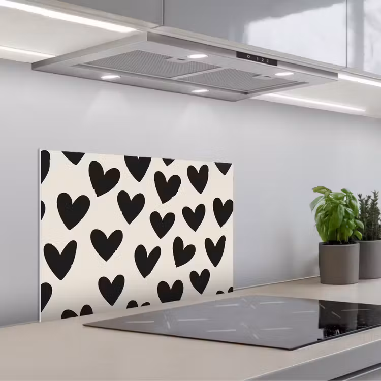 Paraschizzi cucina - Cuori - Nero - Beige — 1