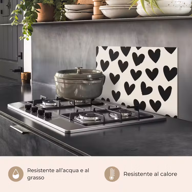 Paraschizzi cucina - Cuori - Nero - Beige — 2