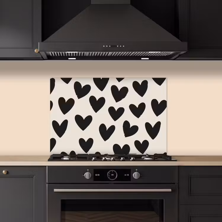 Paraschizzi cucina - Cuori - Nero - Beige — 5
