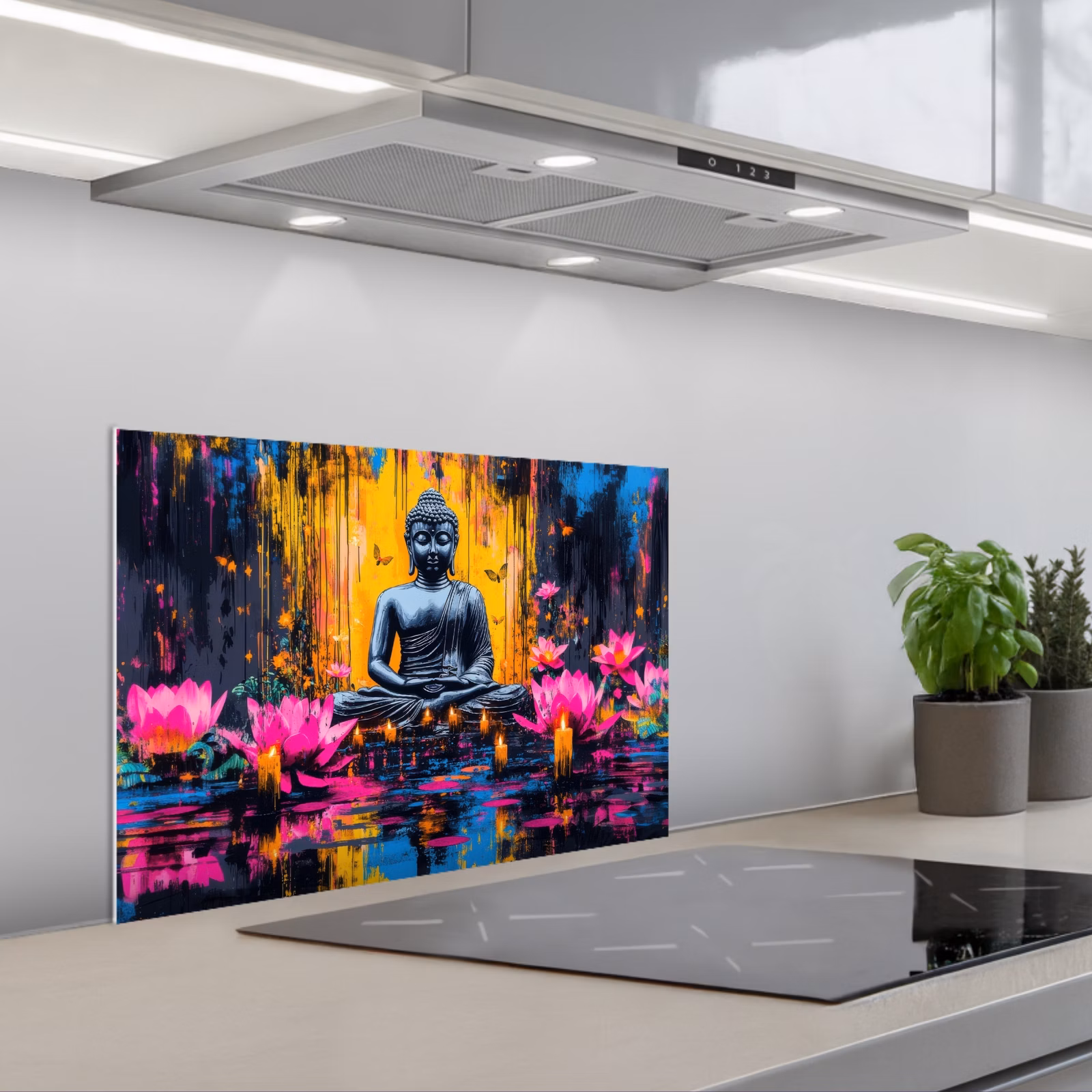 Paraschizzi cucina - Buddha - Fiori - Candele - Giallo — 1