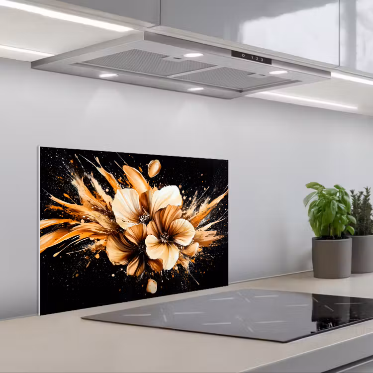 Paraschizzi cucina - Fiori - Oro - Graffiti - Nero - Astratto — 1