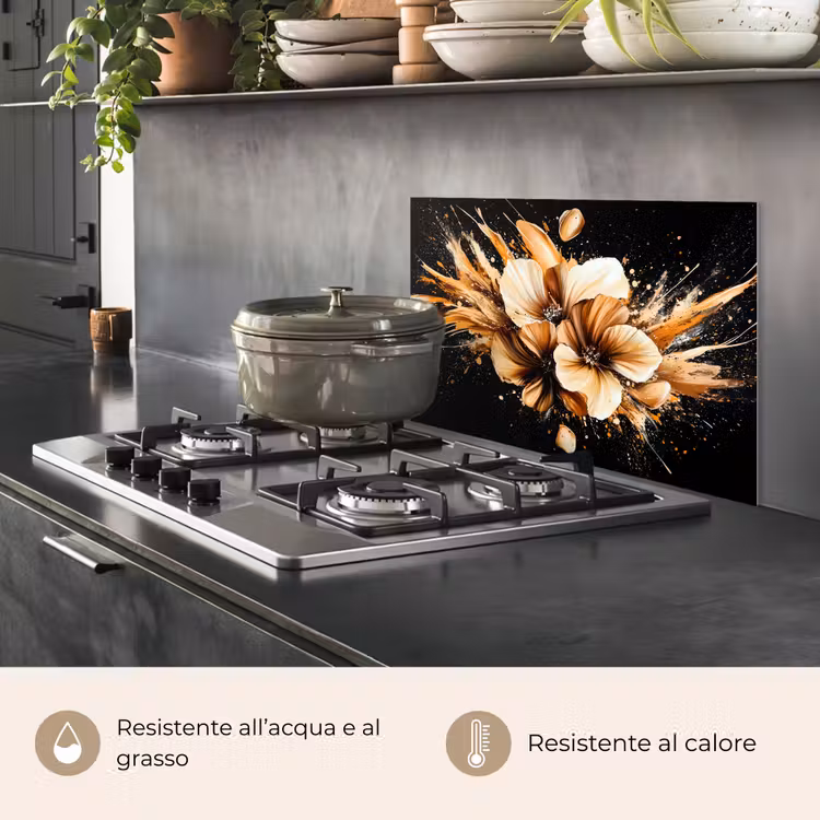 Paraschizzi cucina - Fiori - Oro - Graffiti - Nero - Astratto — 2