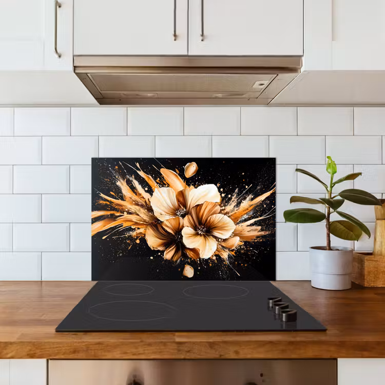 Paraschizzi cucina - Fiori - Oro - Graffiti - Nero - Astratto — 3