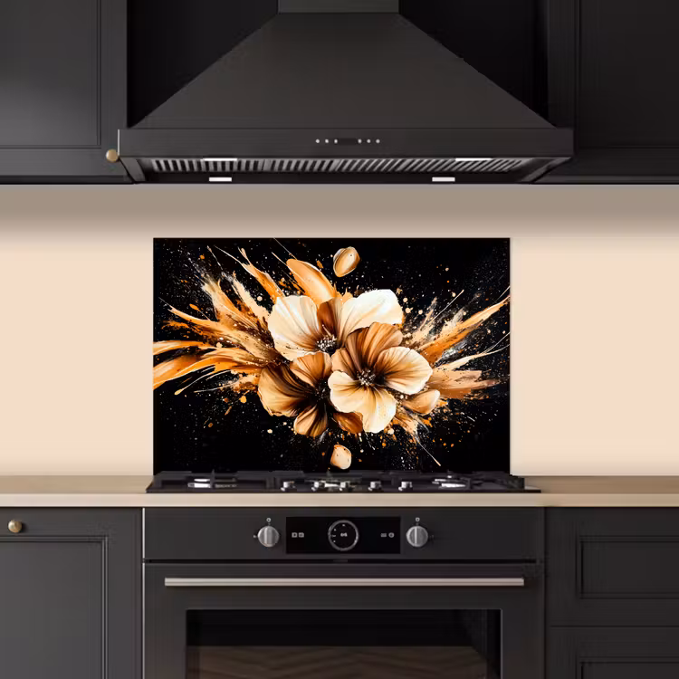 Paraschizzi cucina - Fiori - Oro - Graffiti - Nero - Astratto — 5