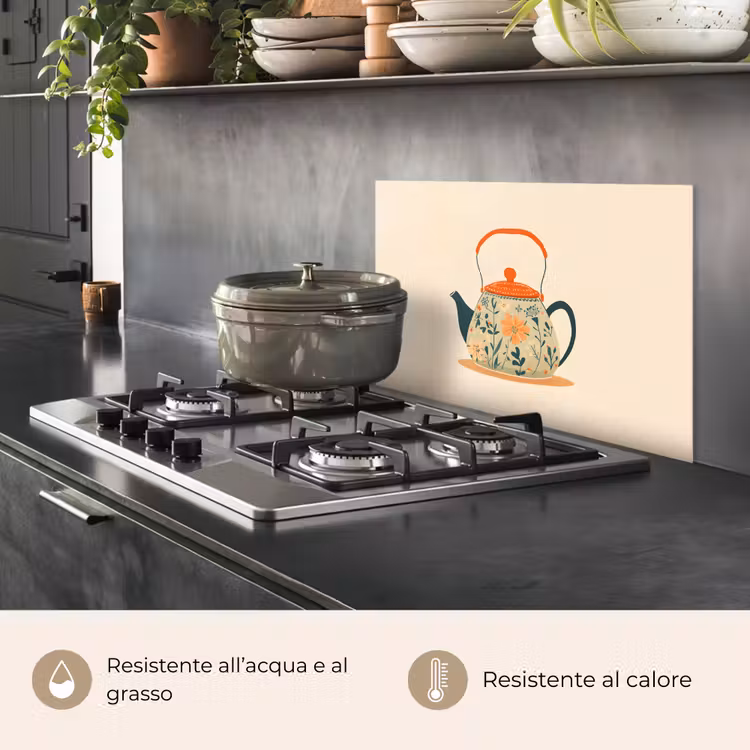 Paraschizzi cucina - Arancione - Teiera - Fiori - Foglie — 2