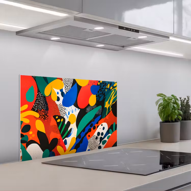 Paraschizzi cucina - Astratto - Piante - Forme - Colorato — 1