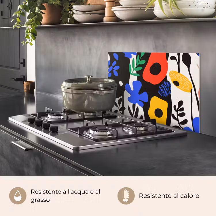 Paraschizzi cucina - Fiori - Foglie - Astratto - Nero — 2