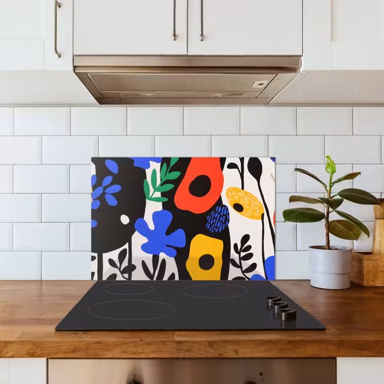 Paraschizzi cucina - Fiori - Foglie - Astratto - Nero — 3